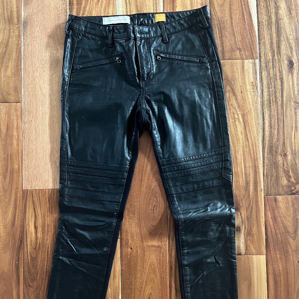 Anthropologie Pilcro Faux Leather Moto Ankle Pants Black 27